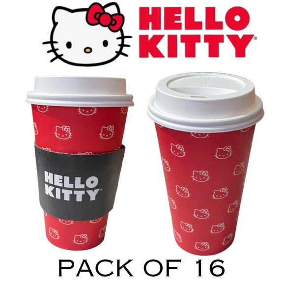 Hello Kitty Other - NEW Hello Kitty Hot Cup Set Of 10 W/ Lids + Sleeves
